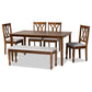 Reneau 6-Piece Dining Set in Modern Style with Grey Fabric Upholstery and Walnut Brown Wood Finish