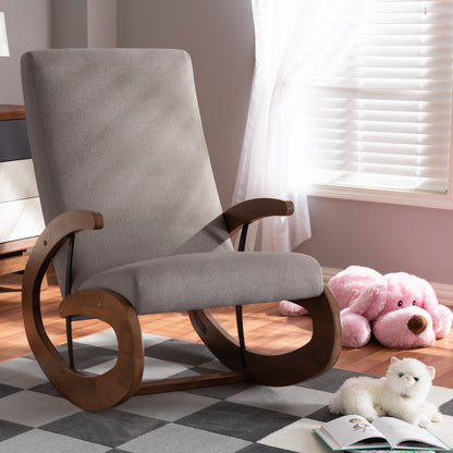 Kaira Rocking Chair Modern and Contemporary Light Beige Fabric Upholstered Walnut-Finished Wood