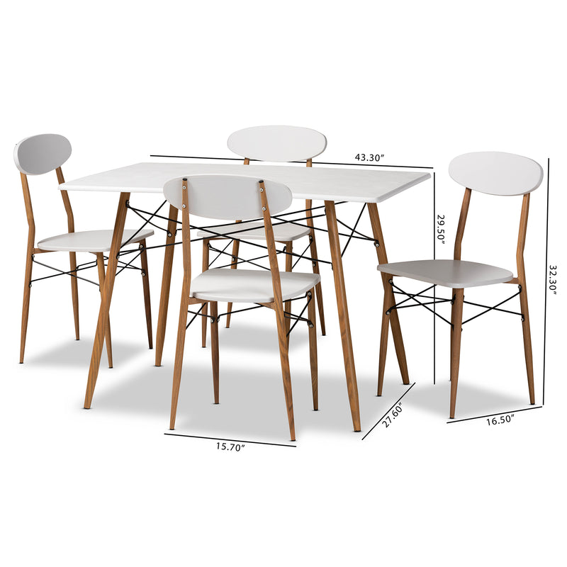 Wayne 5-Piece Dining Set in Modern Contemporary Style with White and Walnut Finished Metal