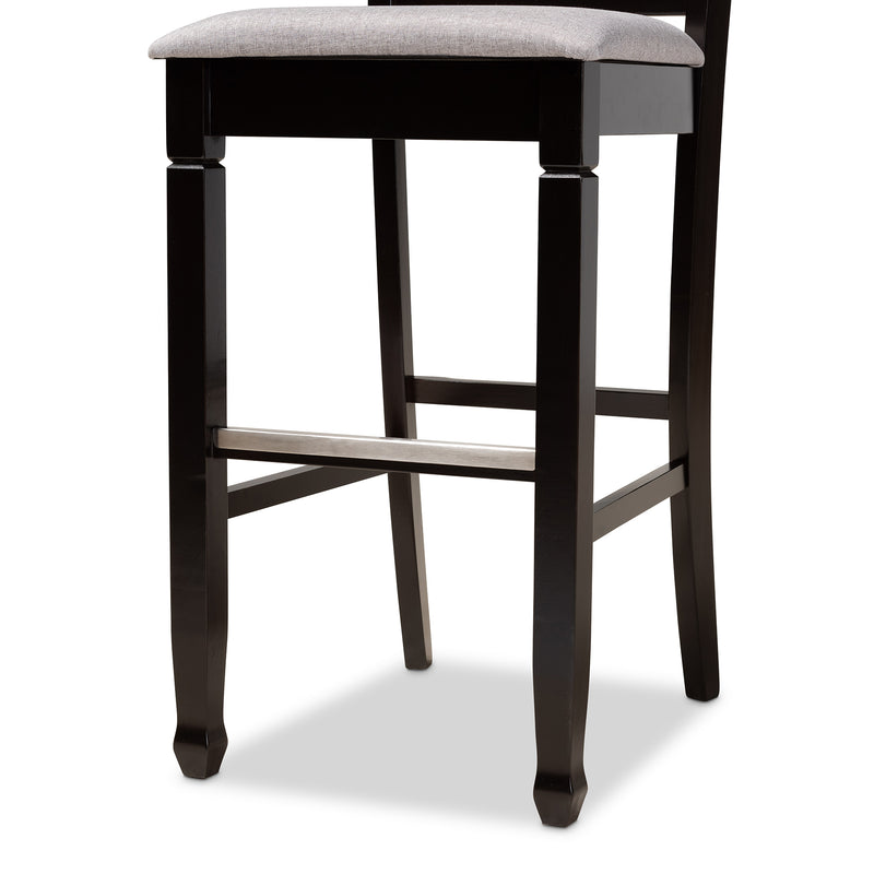 Calista Bar Stool Set Modern and Contemporary Grey Fabric Upholstered Espresso Brown Finished Wood 2-Piece