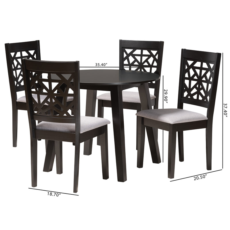 Aiden Dining Set Modern Grey Fabric and Dark Brown Finished Wood 5-Piece Dining Room Furniture for Stylish Home Decor