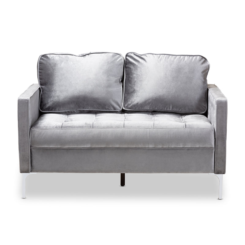 Clara Loveseat Modern Grey Velvet Fabric Upholstered 2-Seater Sofa for Stylish Living Rooms and Cozy Spaces