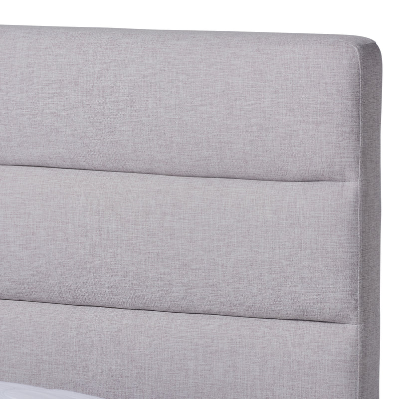 Erlend Platform Bed - Mid-Century Modern Greyish Beige Fabric Upholstered