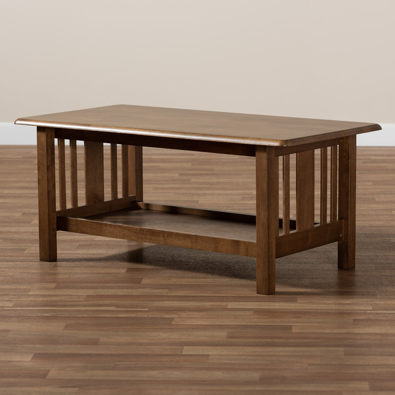 Rylie Coffee Table - Traditional Mission Style in Walnut Brown Finish, Rectangular Wood Design for Elegant Living Rooms