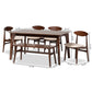 Daria Dining Set Mid-Century Modern 6-Piece Cream Fabric and Dark Brown Wood Collection for Stylish Dining Rooms