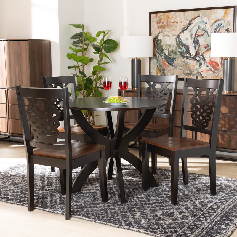 Wanda Dining Set Modern Contemporary Transitional Dark Brown Finished Wood 5-Piece