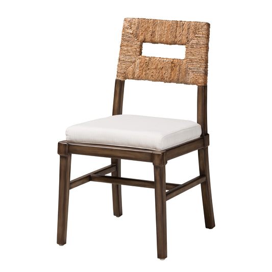 Porsha Modern Bohemian Dining Chair in Dark Brown Mahogany with Natural Rattan Accents for Stylish Dining Spaces