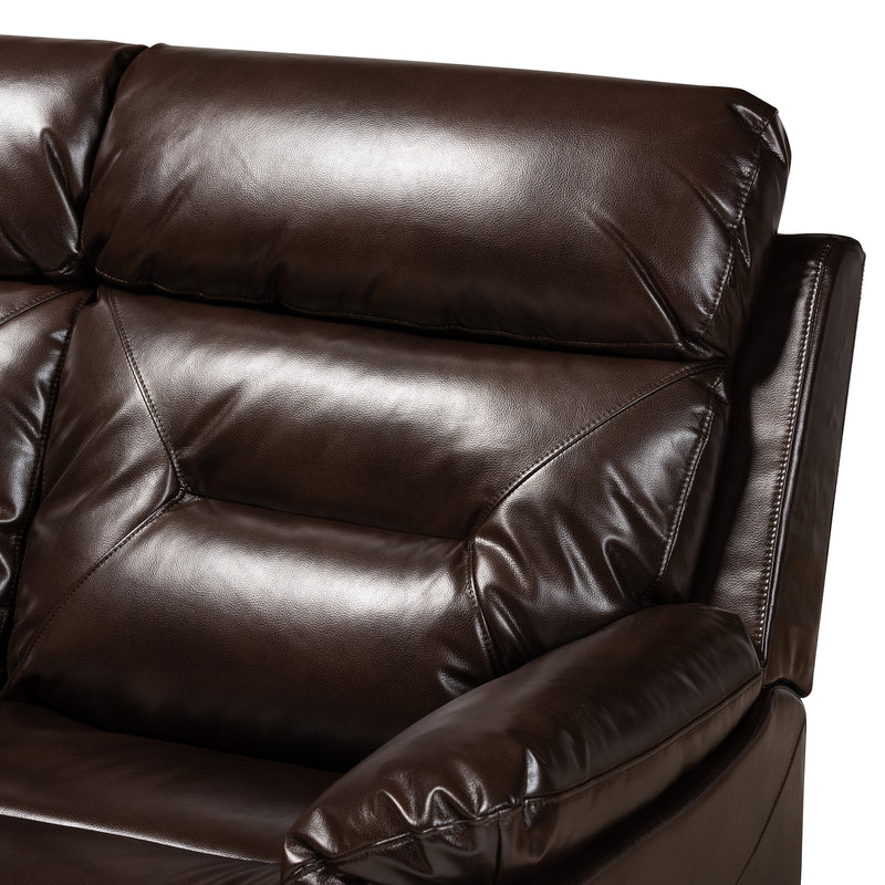 Byron Reclining Sofa Modern Dark Brown Faux Leather Upholstered 3-Seater Couch for Living Room Comfort and Style