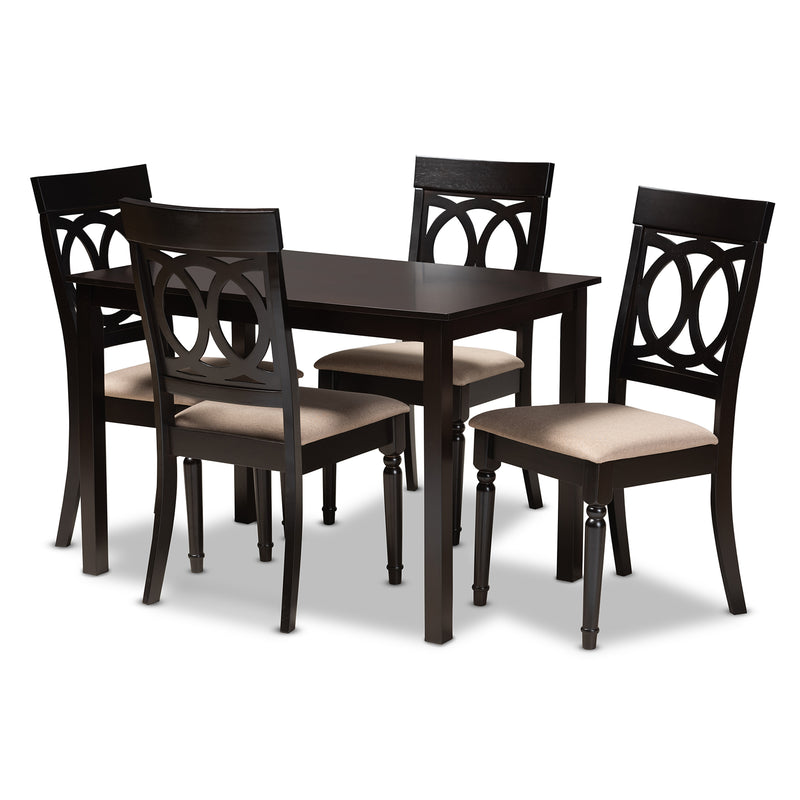 Lucie Dining Set Modern Contemporary Grey Fabric Upholstered Espresso Brown Finished 5-Piece Wood