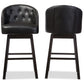 Avril Barstool Modern and Contemporary Black Faux Leather Tufted Swivel with Nail Head Trim Set of 2