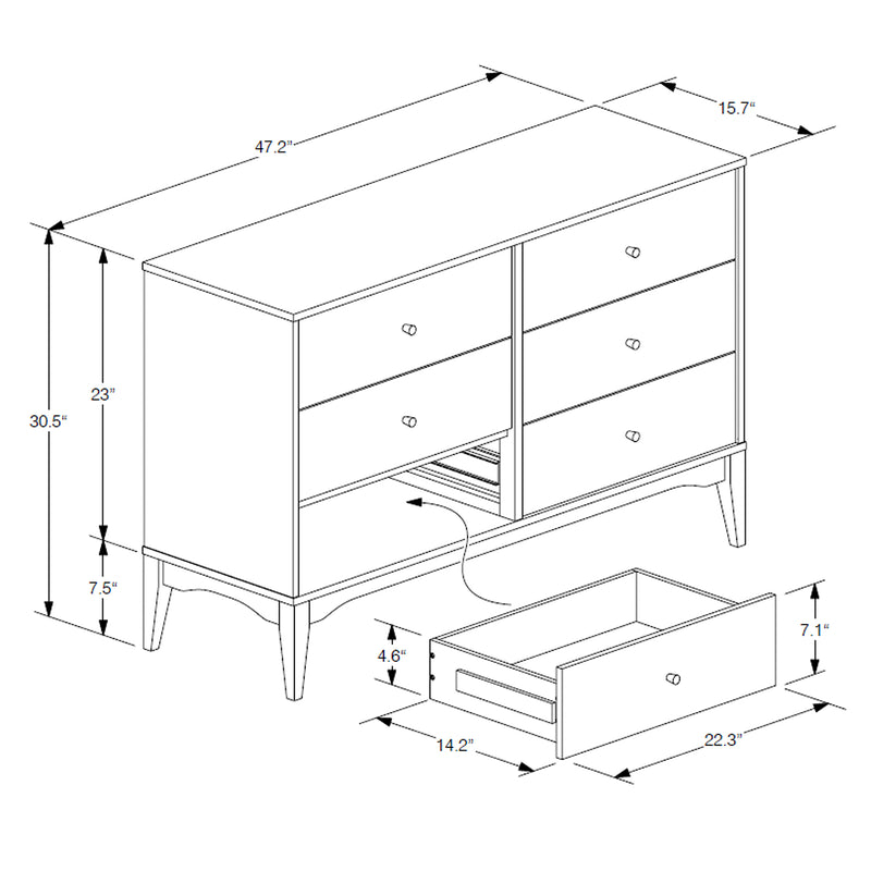 Landis Mid-Century Modern Dresser 6-Drawer Ash Walnut Finished Wood Storage for Bedroom or Living Room