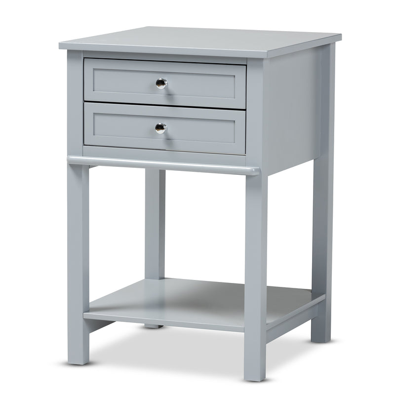 Willow End Table Modern Transitional Light Grey Finished 2-Drawer Wood