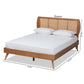 Asami Platform Bed - Mid-Century Modern Walnut Brown Finished Wood and Synthetic Rattan