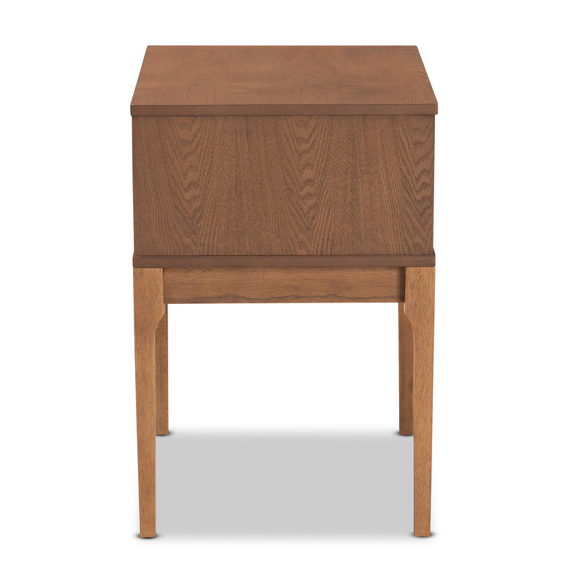 Ramiel Nightstand Mid-Century Modern Design Ash Walnut Finish Wood Rattan with 1 Drawer for Storage