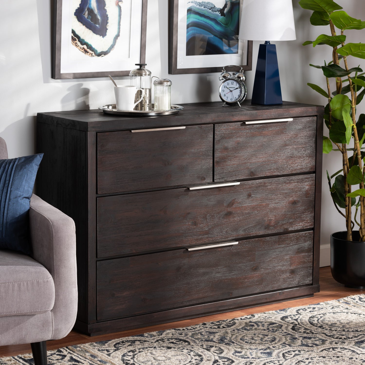 Titus Modern 4-Drawer Dresser in Dark Brown Finished Wood with Sleek Design and Ample Storage Space