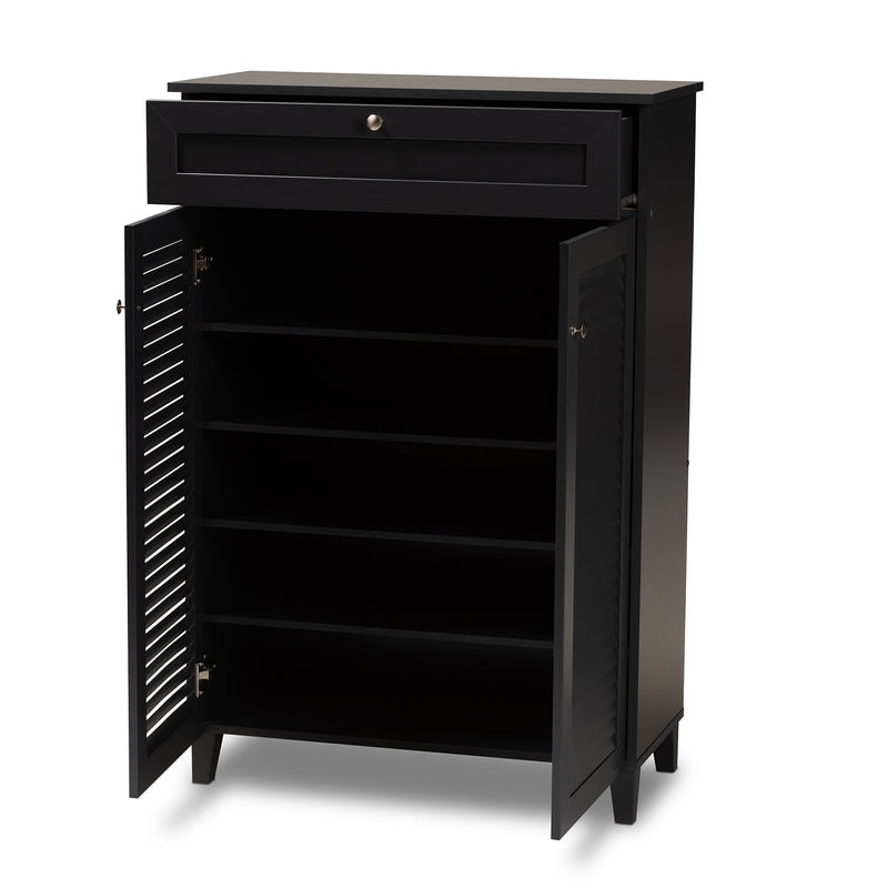 Coolidge Shoe Storage Cabinet Modern and Contemporary Dark Grey Finished 5-Shelf Wood with Drawer