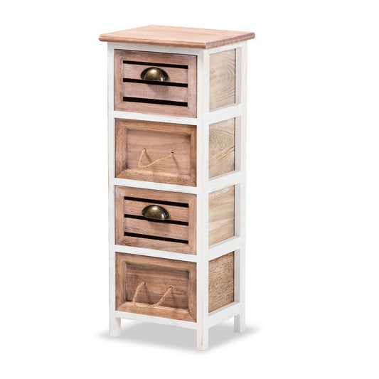 Palta Storage Unit Modern Two-Tone Wood Design with 4 Drawers in White and Oak Brown Finish for Stylish Organization