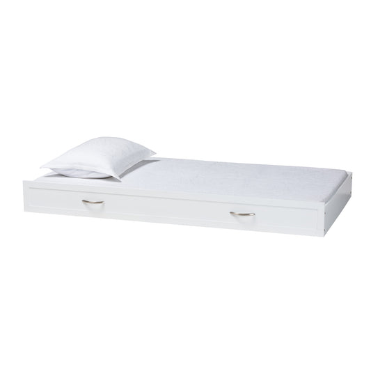 Viva Twin Size Roll-Out Trundle Bed in Modern White Wood with Silver Metal Accents