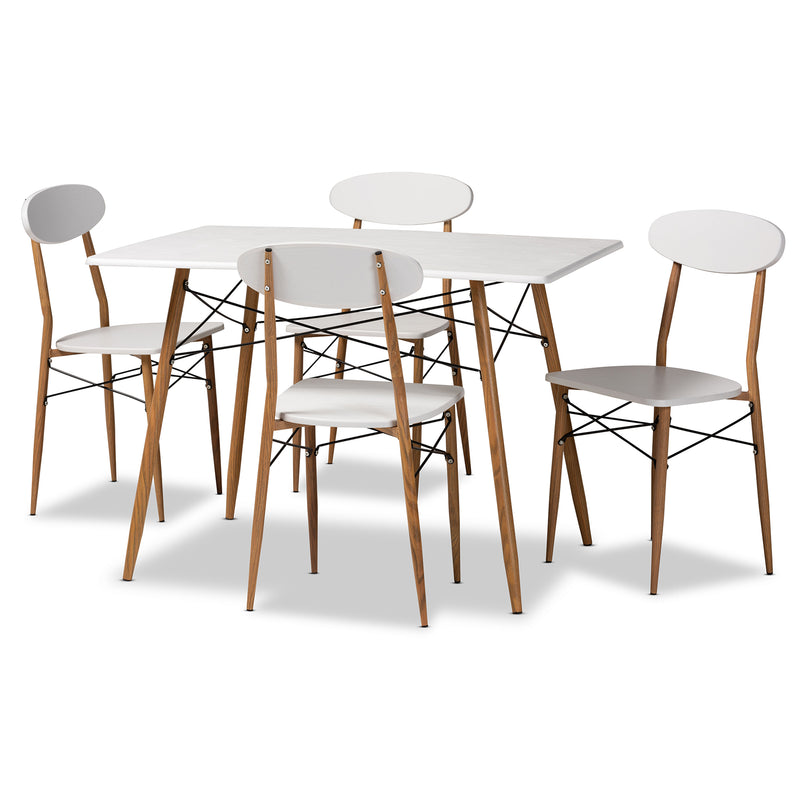 Wayne 5-Piece Dining Set in Modern Contemporary Style with White and Walnut Finished Metal