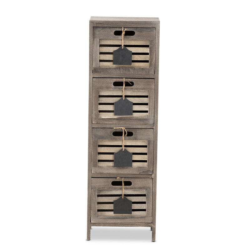 Valko Modern Grey Wood Storage Unit with Four Baskets for Stylish Organization and Home Décor