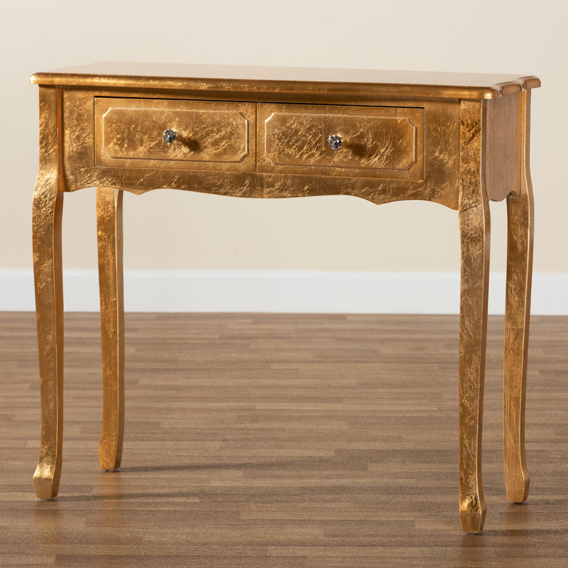 Newton Console Table Classic and Traditional Gold Finished Wood 2-Drawer