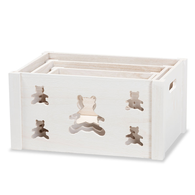 Sagen Modern 3-Piece White Wood Storage Crate Set for Stylish Organization and Home Décor