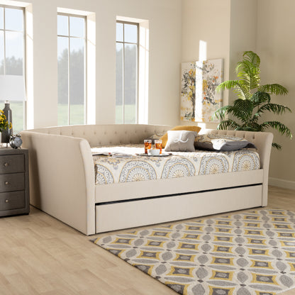 Delora Daybed - Modern and Contemporary Beige Fabric Upholstered with Roll-Out Trundle Bed