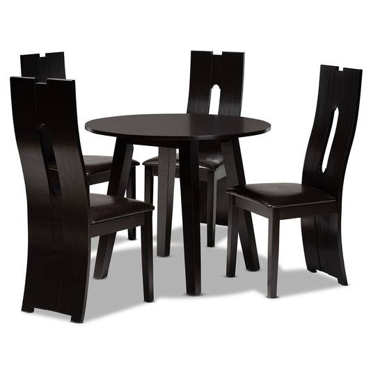 Torin Dining Set Modern 5-Piece Dark Brown Faux Leather Upholstered Furniture with Finished Wood