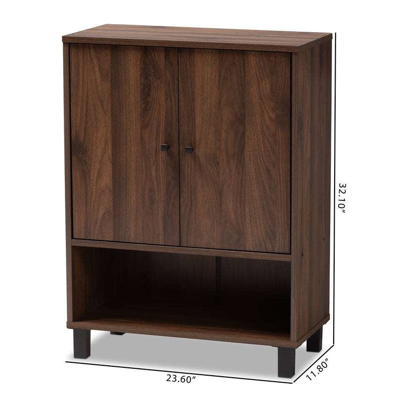 Rossin Shoe Storage Cabinet Modern and Contemporary Walnut Brown Finished 2-Door Wood Entryway