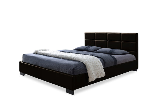 Vivaldi Bed Frame - Modern and Contemporary Dark Brown Faux Leather Padded Platform Base