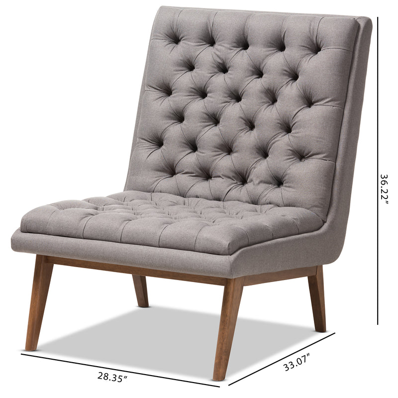 Annetha Lounge Chair Mid-Century Modern Grey Fabric Upholstered with Walnut Frame Stylish Accent Chair for Living Room or Office