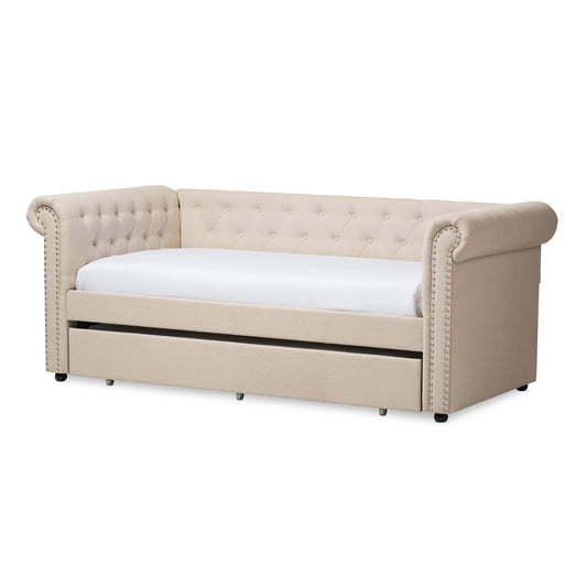 Mabelle Trundle Daybed - Modern and Contemporary Beige Fabric