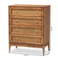 Ramiel Mid-Century Modern 4-Drawer Chest in Ash Walnut with Rattan Accents - Stylish Storage for Bedroom or Living Room