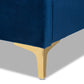 Fabrico Platform Bed - Contemporary Glam and Luxe Navy Blue Velvet Upholstered with Gold Metal