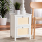 Sariah End Table - Mid-Century Modern Design with White Wood and Rattan, 2-Door Storage for Living Room or Bedroom