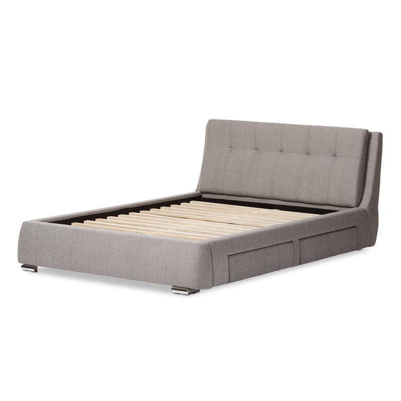 Camile Modern and Contemporary Grey Fabric Upholstered Storage Platform Bed with 4 Drawers