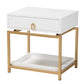 Melosa End Table Modern Glam and Luxe White Finished Wood and Gold Metal 1-Drawer