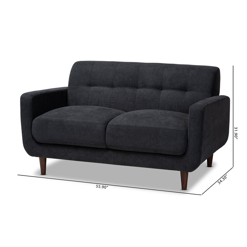 Allister Loveseat Mid-Century Modern Dark Grey Fabric Upholstered