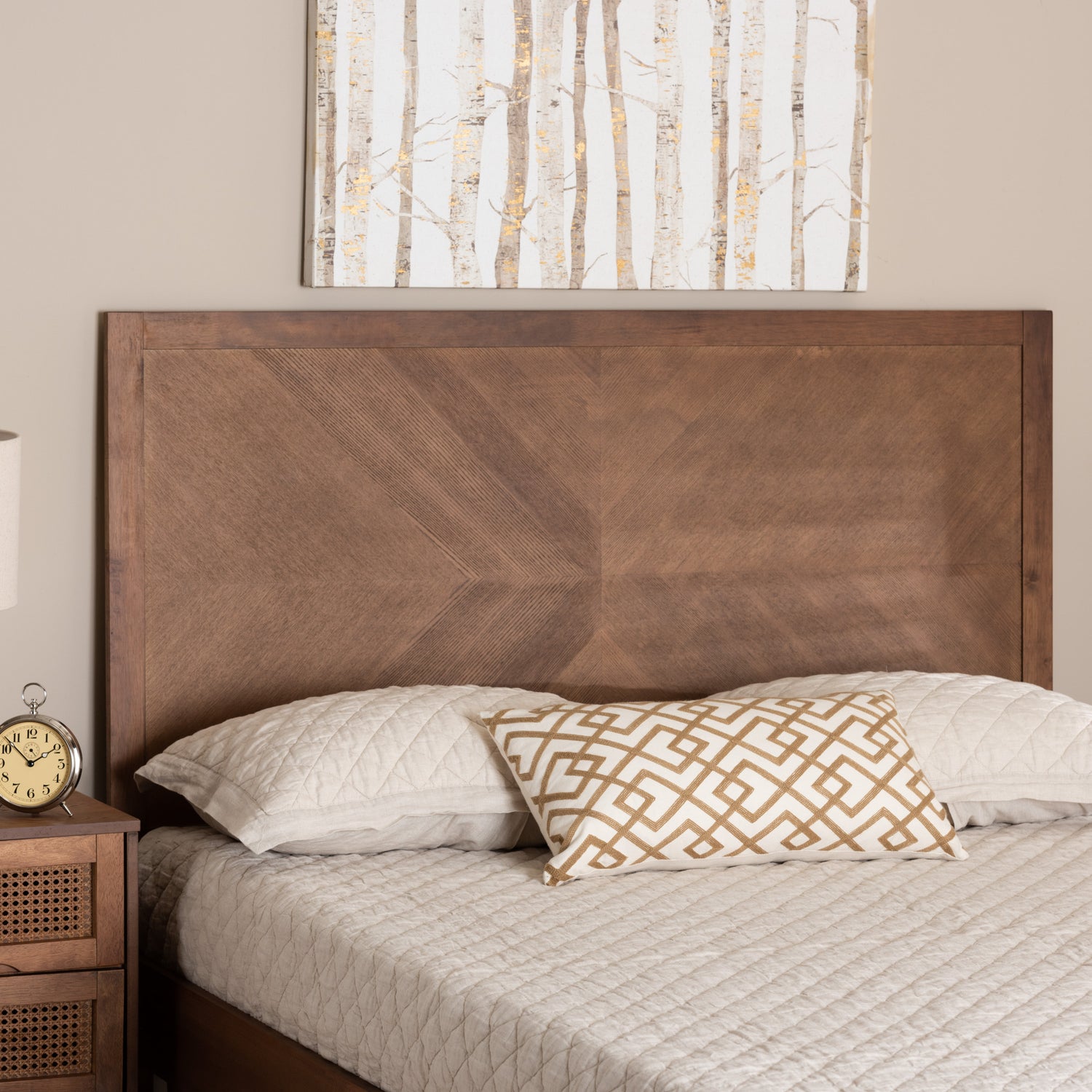 Theria Queen Size Headboard in Classic Ash Walnut Finish, Elegant Wood Design for Timeless Bedroom Style