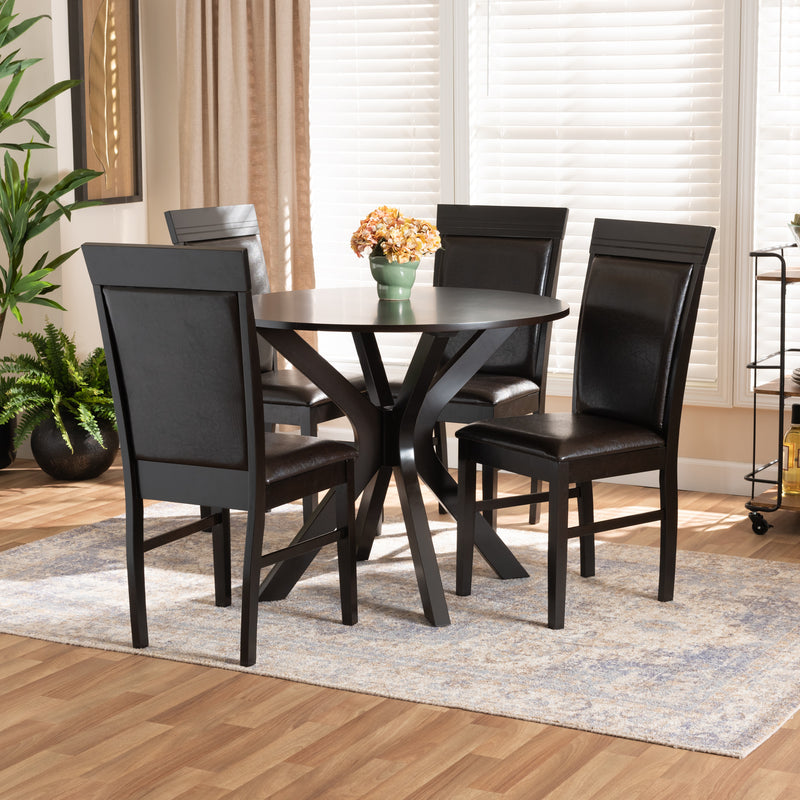 Jeane Dining Set Modern 5-Piece Collection with Dark Brown Faux Leather Upholstery and Finished Wood