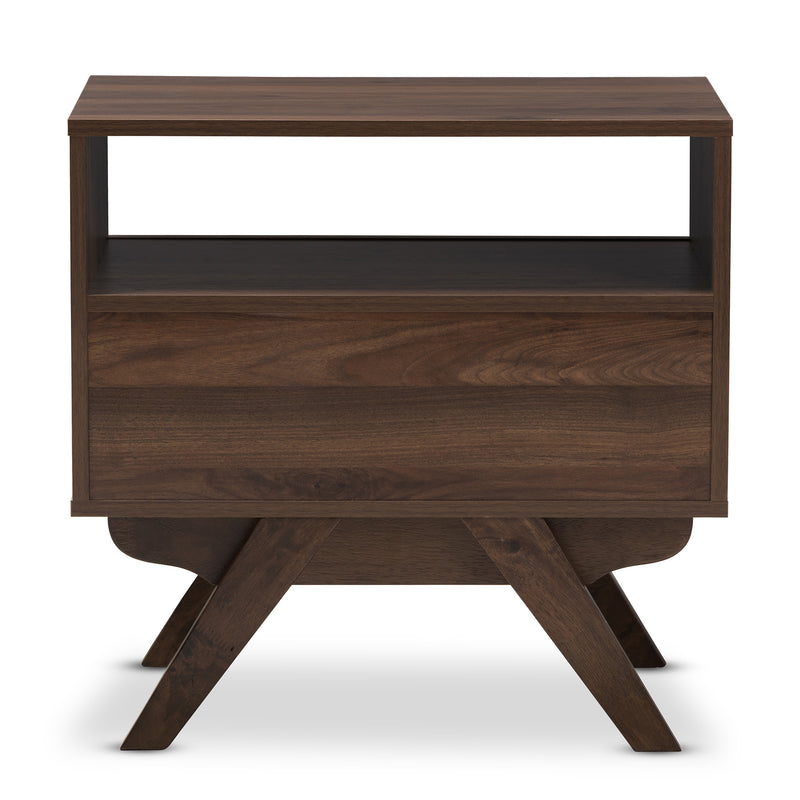 Ashfield Mid-Century Modern Nightstand Walnut Brown Wood with Storage Drawer and Stylish Design