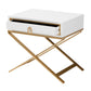 Lilibet End Table Modern Glam Luxe Design White Finished Wood Gold Metal 1 Drawer for Stylish Storage