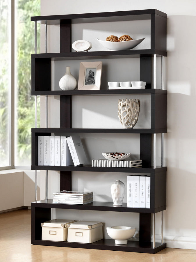 Barnes Bookcase Dark Brown Six-Shelf Modern