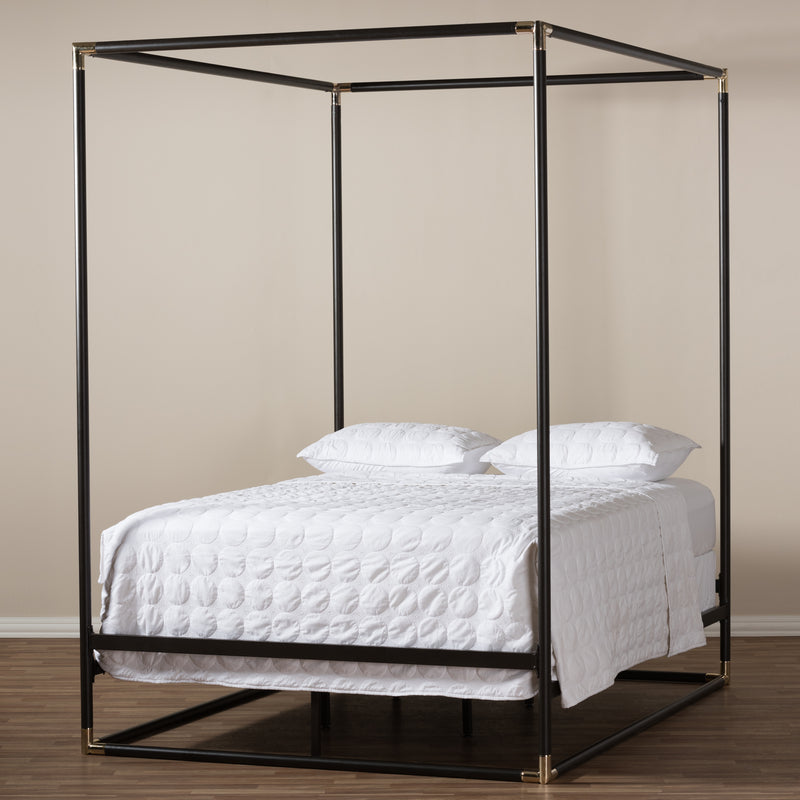 Eva Queen Bed Vintage Industrial Black Finished Metal Canopy Design for Stylish Bedrooms