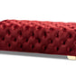 Avara Bench Ottoman Burgundy Velvet Fabric Upholstered Gold Finished Button Tufted