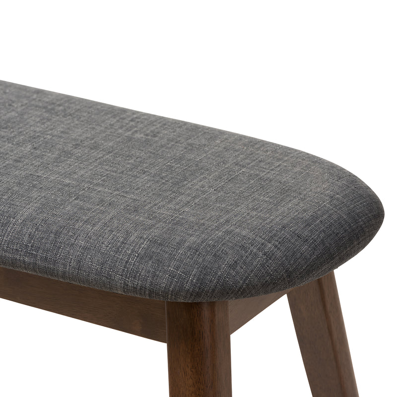 Easton Bench Mid-Century Modern Dark Grey Fabric Upholstered Walnut Finished Wood