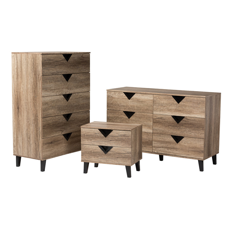 Wales Modern 3-Piece Storage Set in Two-Tone Black and Light Brown Finished Wood