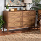 Ramiel Mid-Century Modern Dresser Ash Walnut Finished Wood and Rattan 6-Drawer Storage Solution for Stylish Bedrooms