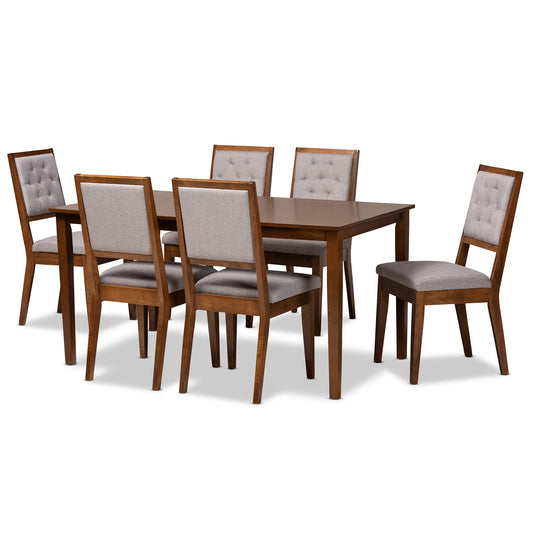 Suvi Dining Set Modern Contemporary Grey Fabric Upholstered Walnut Brown Finished Wood 7-Piece