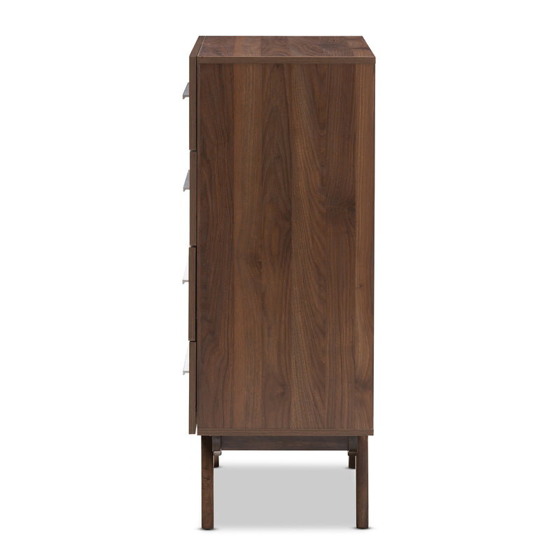 Auburn Mid-Century Modern 4-Drawer Chest in Walnut Brown for Stylish Storage Solutions